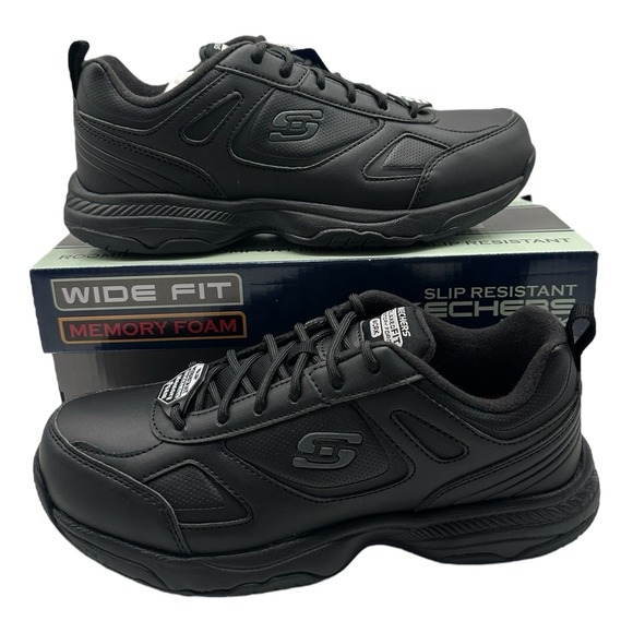 Skechers Dighton Bricelyn‎ Work Shoes Womens Sz 8.5 WIDE FIT Black Sneakers Slip - Picture 1 of 11